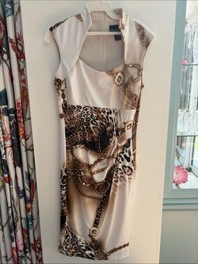 Frank Lyman Design Cream, White & Brown Leopard Chain-Print Dress